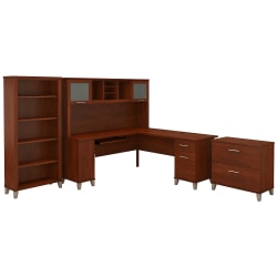 Bush Furniture Somerset 72"W L Shaped Desk With Hutch, Lateral File Cabinet And Bookcase, Hansen Cherry, Standard Delivery