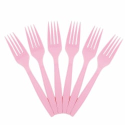 JAM PAPER Big Party Pack of Premium Plastic Forks, Pink, 100 Disposable Forks/Box
