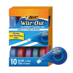BIC Wite-Out Brand EZ Correct Correction Tape, 3/16" x 471-3/16", White, Pack Of 10 Cartridges