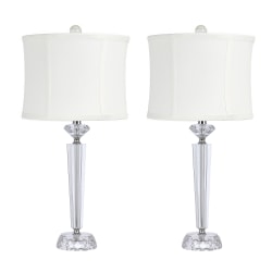LumiSource Diamond Stacked Contemporary Table Lamps, 25-3/4"H, Off-White Shade/Polished Nickel Base, Set Of 2 Lamps