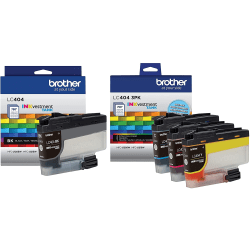 Brother® LC404 4-Color Black/Cyan/Magenta/Yellow Ink Cartridges, Pack Of 4 Cartridges, LC404SET-OD
