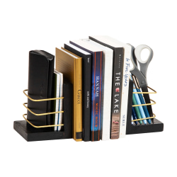 Mind Reader Decorative Basket Bookends, 5"H x 4"W x 4"D, Black/Gold, Set Of 2 Bookends