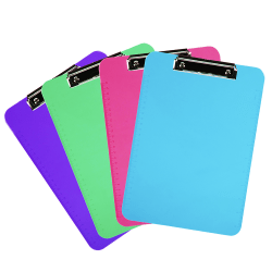 JAM Paper Letter-Size Clipboards With Low-Profile Metal Clips, 12-1/2" x 9", Assorted Colors, Pack Of 4 Clipboards
