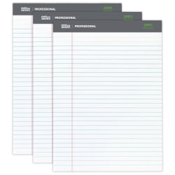 Office Depot® Brand Professional Writing Pads, 8-1/2" x 11-3/4", Legal/Wide Ruled, 50 Sheets, 100% Recycled, White, Pack Of 3 Pads