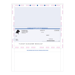 Custom Secure Print Pressure Seal Checks With Toner Adhesion, Blue Imprint, Z Fold, 8" 1/2 x 11", Pack of 500