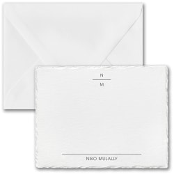 Custom Premium Stationery Flat Note Cards, 5-1/2" x 4-1/4", Simply Feather Deckle, White, Box Of 25 Cards