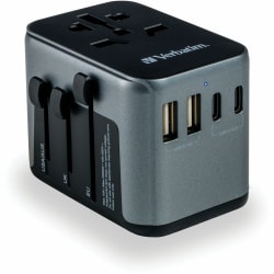 Verbatim UTA-03 Universal Travel Adapter 30W - USB -C, USB-A - 120 V AC, 230 V AC Input - 5 V DC, 9 V DC, 12 V DC, 15 V DC, 20 V DC Output - 3 A