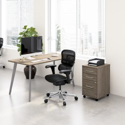 WorkPro® Motiva 60"W Modern Office Desk With 3-Drawer Rolling File Cabinet, Modern Hickory, Standard Delivery