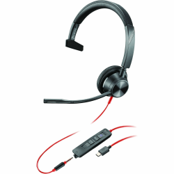 Poly Blackwire 3310 USB-C Headset TAA, Mono, On-Ear, Monaural, Ear-Cup, Black