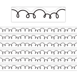 Teacher Created Resources Die-Cut Border Trim, White With Black Squiggles, 35' Per Pack, Set Of 6 Packs
