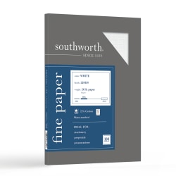 Southworth® 25% Cotton Linen Business Paper, 8 1/2" x 11", 24 Lb, White, Box Of 100