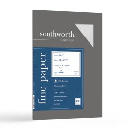 Southworth® Granite Specialty Paper, 8 1/2" x 11", 24 Lb, 75% Recycled, Gray, Pack Of 100 Sheets