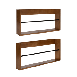 Kate and Laurel Corinna Metal and Wood Wall Shelf Set, 12"H x 24-1/16"W x 3-15/16"D, Brown, Set Of 2 Shelves