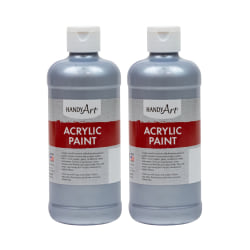 Handy Art Metallic Acrylic Paints, 16 Oz, Silver, Pack Of 2 Paints