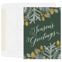 Custom Full-Color Holiday Cards With Envelopes, 5" x 7", Holly And Pine Branches, Box Of 25 Cards