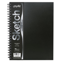 UCreate Heavyweight Sketch Book, 12" x 9", Unruled, 75 Sheets, Black