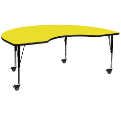 Flash Furniture Mobile Height Adjustable HP Laminate Kidney Activity Table, 25-1/2"H x 48''W x 72''L, Yellow