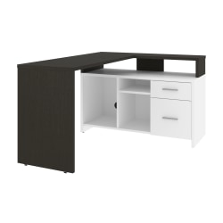 Bestar Equinox 57"W L-Shaped Desk, White/Deep Gray