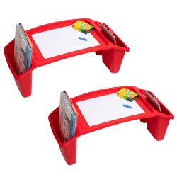Mind Reader Kids Lap Desk Activity Tray Portable Drawing Lap Desk With Side Storage, 8-1/2"H x 10-3/4"W x 22-1/4"D, Red, Set Of 2 Desks
