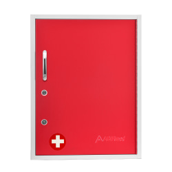 Alpine AdirMed Medicine Cabinet With Pull-Out Shelf & Document Pocket, 21"H x 16"W x 6"D, Red