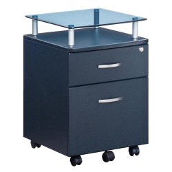 Techni Mobili 15-3/4"W x 17-1/2"D Lateral 2-Drawer Mobile Locking Glass Top File Cabinet, Graphite Black