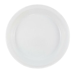 JAM PAPER Round Plastic Party Plates, Large, 10 1/4 inch, White, 20/Pack
