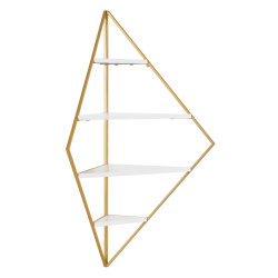 Kate and Laurel Melora Metal and Wood Corner Wall Shelves, White/Gold