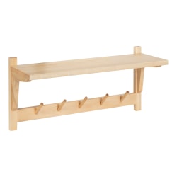 Kate and Laurel Meridien Shelf with Hooks, 11-1/2"H x 24"W x 8-1/4"D, Natural