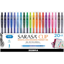 Zebra® Pen SARASA® Retractable Gel Pens, Pack Of 20, Fine Point, 0.5 mm, Silver Barrel, Black Ink
