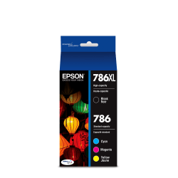Epson® 786XL/786 DuraBrite® High-Yield Black And Cyan, Magenta, Yellow Ink Cartridges, Pack Of 4, T786XL-BCS
