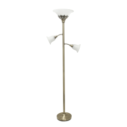 Lalia Home Torchiere Floor Lamp With 2 Reading Lights, 71"H, Antique Brass/White
