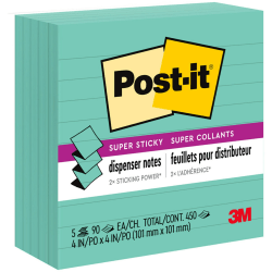 Post-it® Super Sticky Pop-up Lined Notes Refills, 4" 4", Aqua, Pack of 5