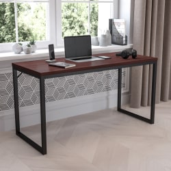 Flash Furniture 55"W Commercial-Grade Industrial Office Computer Desk, Mahogany