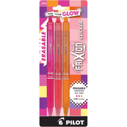 Pilot FriXion Clicker Vibe Glow Retractable Erasable Gel Ink Pens, Fine Point, 0.7mm, Assorted Barrels, Assorted Inks, Pack of 3 Pens