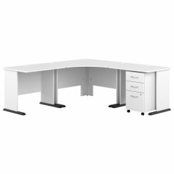 Bush® Business Furniture Studio A 83"W Large Corner Desk With 3-Drawer Mobile File Cabinet, White, Standard Delivery