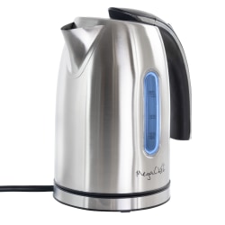 MegaChef 1.7-Liter Stainless Steel Electric Tea Kettle, With 5 Preset Temperatures, Silver