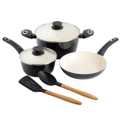 Gibson Home Plaza Cafe 7-Piece Forged Aluminum Cookware Set, Black