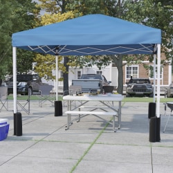 Flash Furniture 10'x10' Pop Up Event Canopy Tent with Wheeled Case and Folding Bench Set - Portable Tailgate, Camping, Event Set, Blue