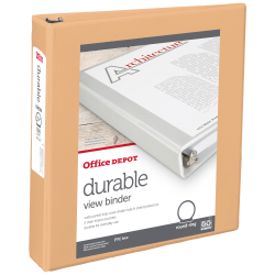 Office Depot® Durable View Binder, 1-1/2" Round Rings (275 Sheet Capacity), Peach, 1 Binder