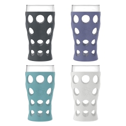 LifeFactory Beverage Glasses with Protective Silicone Sleeves, 20 Oz, Assorted Colors, Pack Of 4 Glasses, LG721MC4