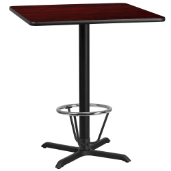Flash Furniture Square Laminate Table Top With Bar Height Table Base And Foot Ring, 43-3/16"H x 36"W x 36"D, Mahogany