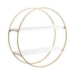 Kate and Laurel Sequoia Wood and Metal Round Wall Shelves, 24"H x 24"W x 7-1/2"D, White/Gold,