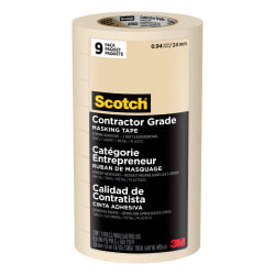 Scotch® Contractor Grade Masking Tape, Removable, 9 Tape Rolls, 0.94 in x 60.1 yd, 3" Core, White