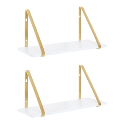 Kate and Laurel Soloman Wooden Shelves with Brackets, 8-5/16"H x 18-5/16"W x 6-5/16"D, White/Gold, Set Of 2 Shelves