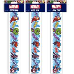 Eureka Extra Wide Die Cut Deco Trim Packs, 37’ x 3-1/4", Marvel Super Hero Adventure City Scape, Set Of 3 Packs