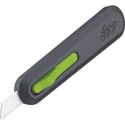 Slice Auto Retract Utility Knife - Ceramic Blade - Retractable, Non-sparking, Non-conductive, Rust-free Blade, Durable, Ambidextrous, Comfortable - Glass-filled Nylon, Stainless Steel, Zirconia, Carbon Steel - Gray, Green - 6.1" Length - 1 Each