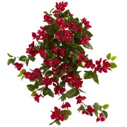 Nearly Natural Bougainvillea 28" UV-Resistant Artificial Hanging Bushes, Red, Set Of 2 Bushes
