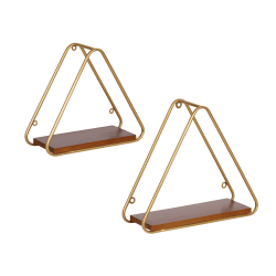 Kate and Laurel Tilde Triangle Accent Shelf Set, Gold/Brown, Set Of 2 Shelves