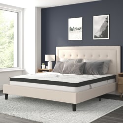 Flash Furniture Roxbury Tufted Upholstered Platform Bed with 10" , King, 50-3/4"Hx81"Wx85-1/4"L, Beige - SLBM1020