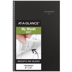 AT-A-GLANCE® DayMinder® 2027 Monthly Planner, Black, Large, 8" x 12", SK20027